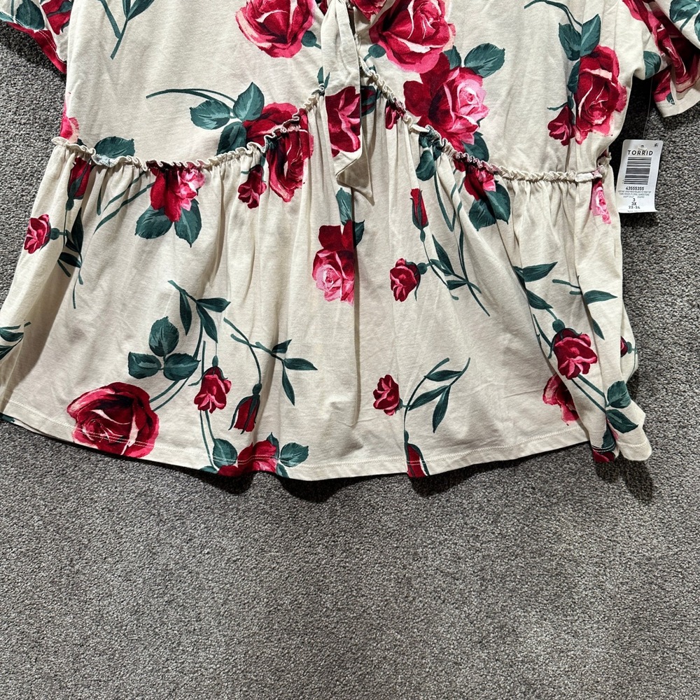 Torrid Heritage Jersey V-Neck Tie Front Babydoll Blouse Top Women 3X Floral - Picture 9 of 13